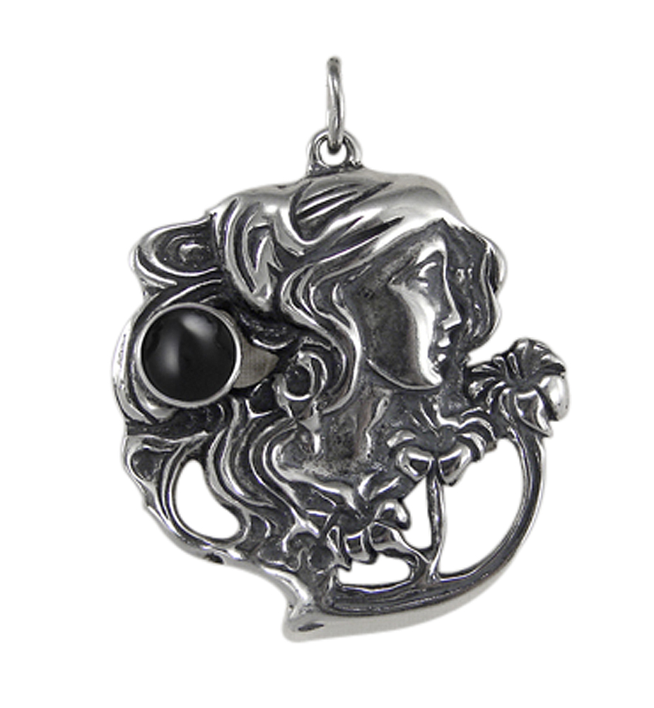 Sterling Silver Garden Woman Maiden Pendant With Black Onyx Sterling Silver Garden Woman Maiden Pendant With Black Onyx